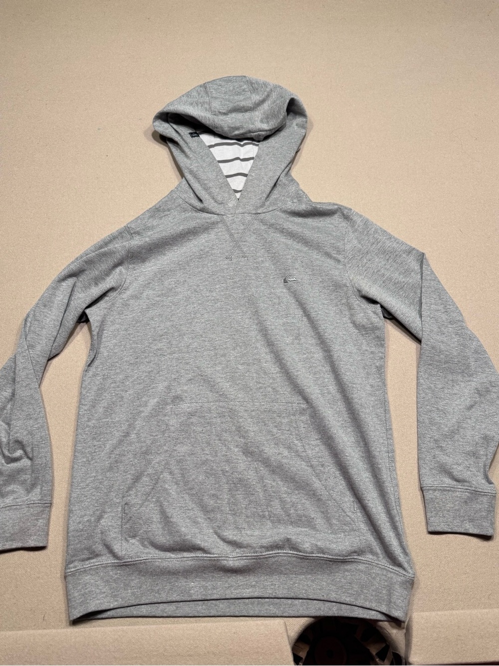 Quiksilver Kids Gray Hooded Pullover Sweatshirt with Striped Hood Lining